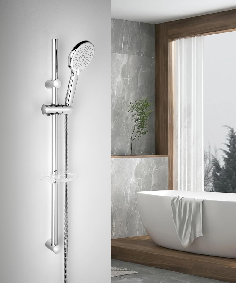 Sprchová tyč s mýdlenkou, posuvný držák, kulatá, 810mm, chrom 1206-06