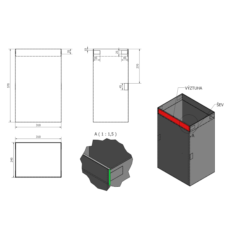 Prádelní koš do skříně 310x570x230mm, suchý zip, šedá UPE600