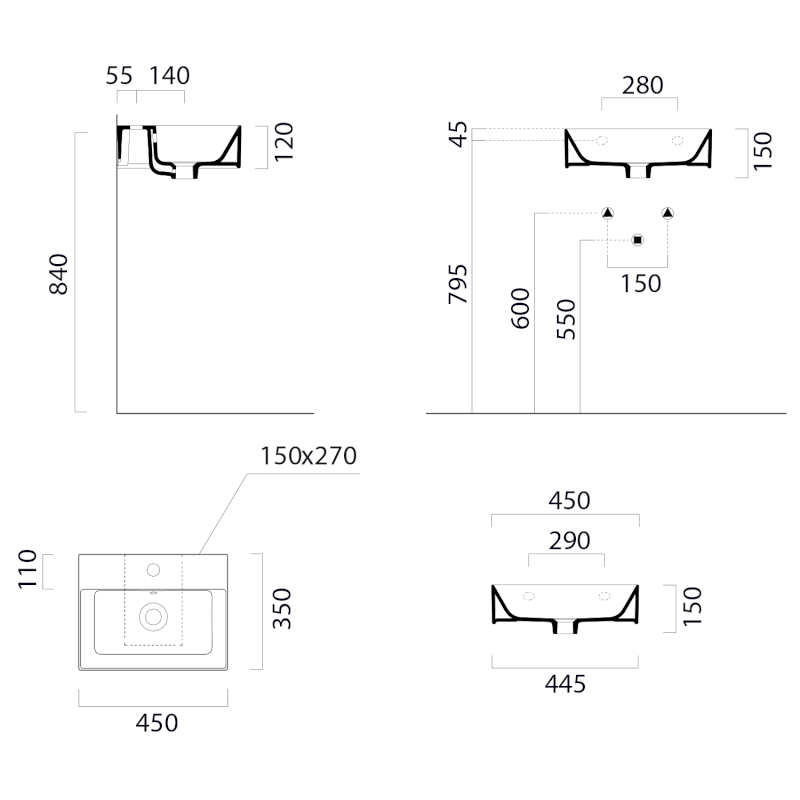 KUBE X keramické umyvadlo 45x35cm, bez otvoru, černá mat 9485026