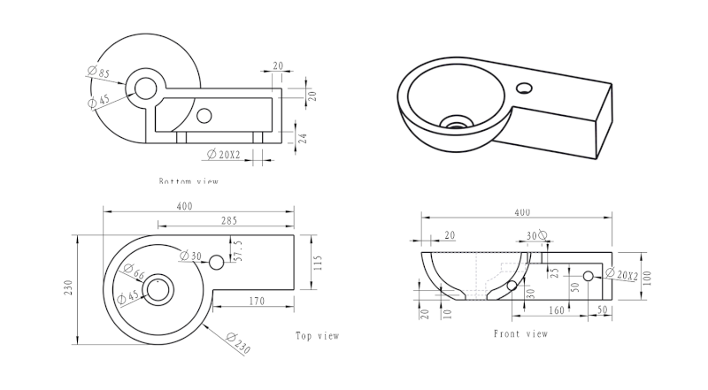 BLOK kamenné umývátko 40x23cm, antracit 2401-32
