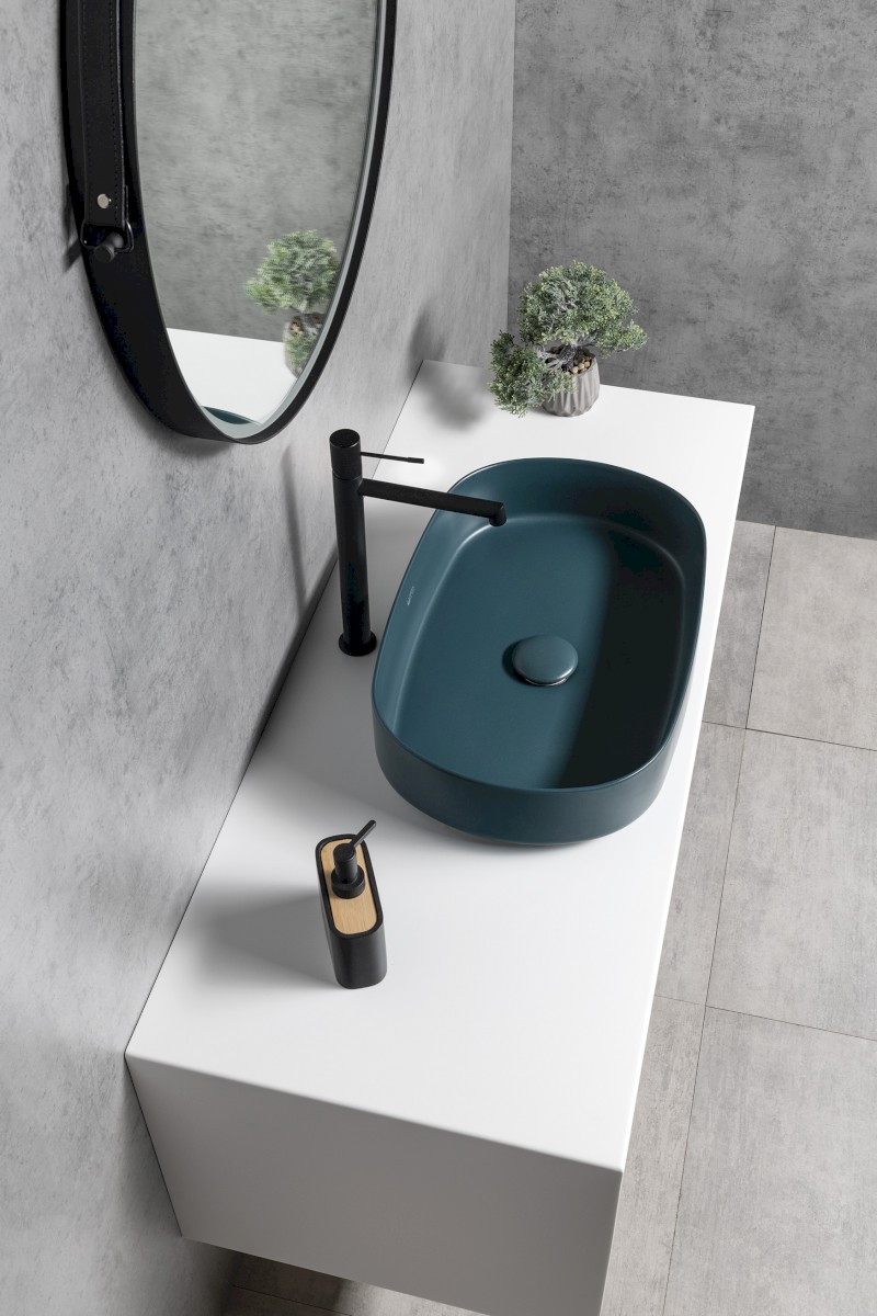 INFINITY OVAL keramické umyvadlo na desku, 55x36cm, zelená petrol 10NF65055-2P