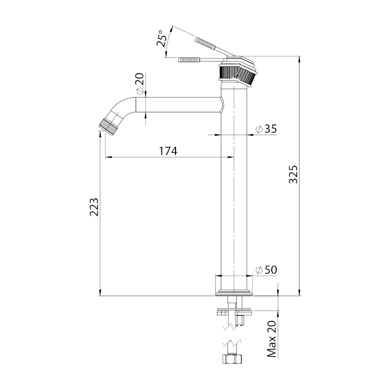 VERSI stojánková umyvadlová baterie vysoká, prodloužená hubice, černá mat RV007/15