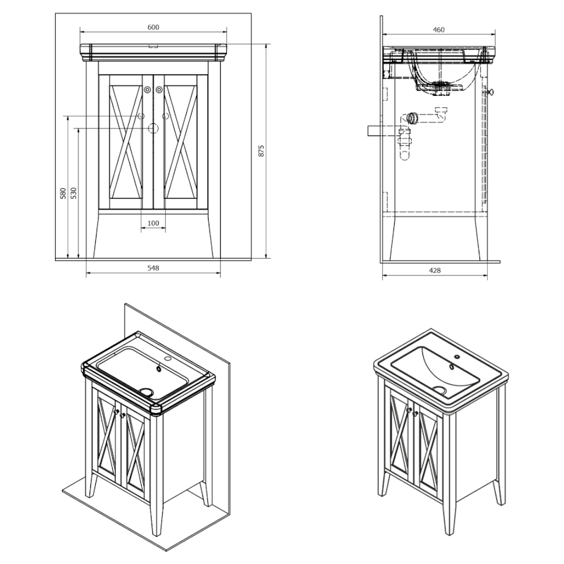 CROSS umyvadlová skříňka 55x81x43cm, starobílá CR260