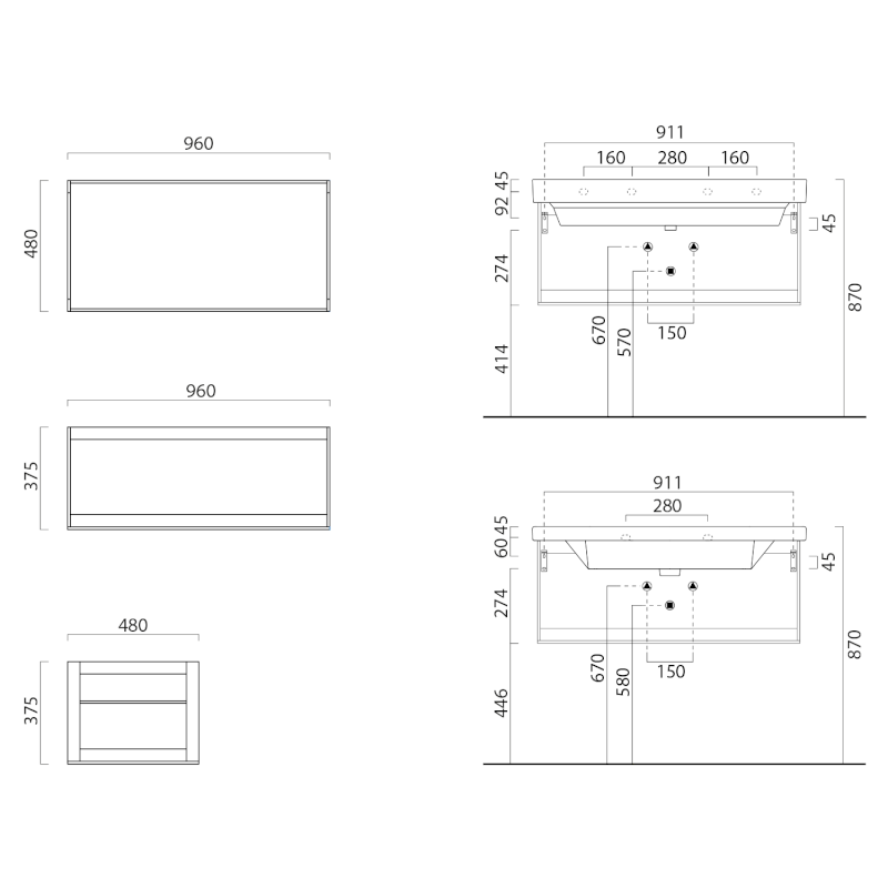 NUBES/NORM konstrukce pod umyvadlo 100x50cm, černá mat MSN10028