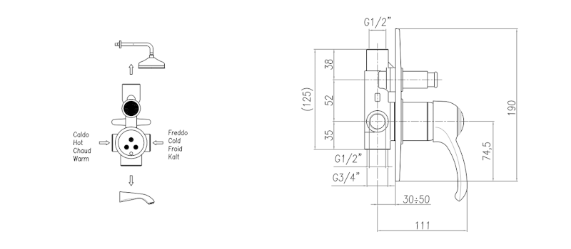 KIRKÉ podomítková sprchová baterie, 2 výstupy, bronz KI42B