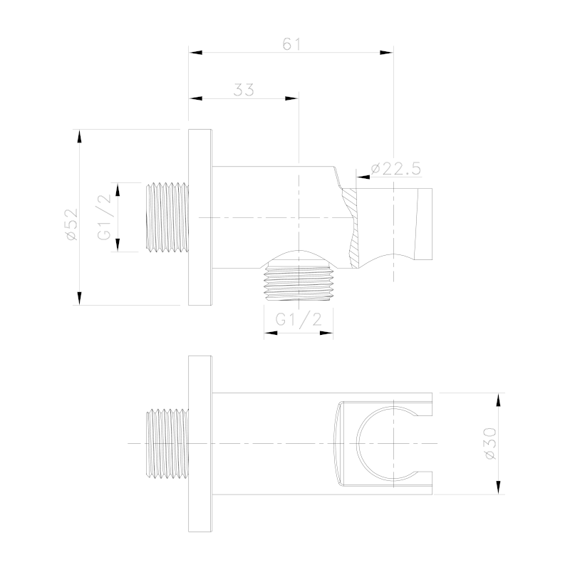 Držák sprchy kulatý, pevný, s vyústěním, zlato mat 1205-09GB