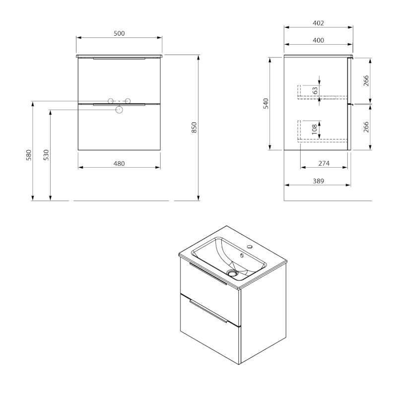 CIRASA umyvadlová skříňka 48x54x39cm, borovice rustik CR492-1616