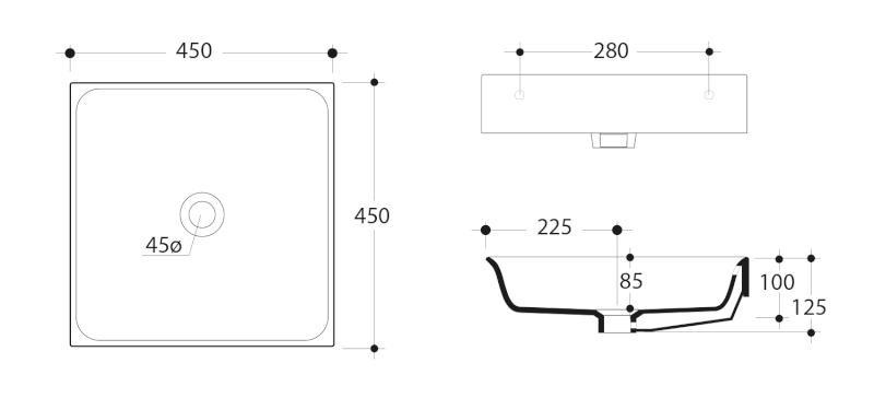 CENTO keramické umyvadlo na desku, 45x45cm, bílá 354401