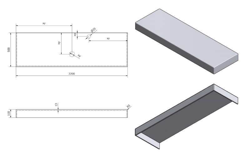 TAILOR rockstone deska 220x50 cm, provedení límce C TR220C