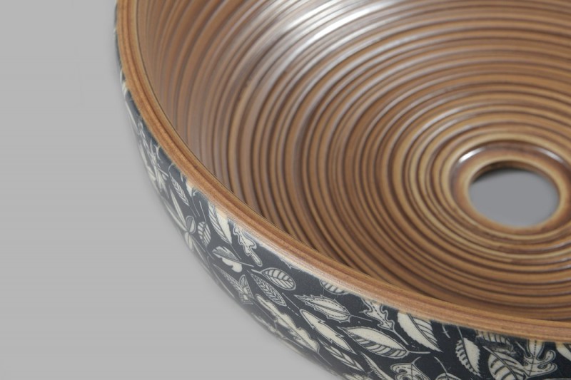 PRIORI keramické umyvadlo na desku, Ø 41 cm, hnědá s modrým vzorem PI023