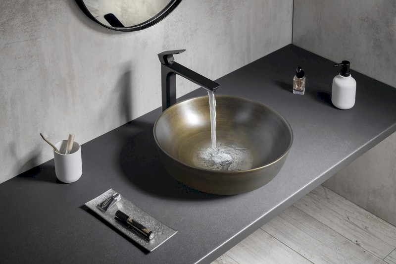 PRIORI keramické umyvadlo na desku, Ø 41,5cm, bronz PI032