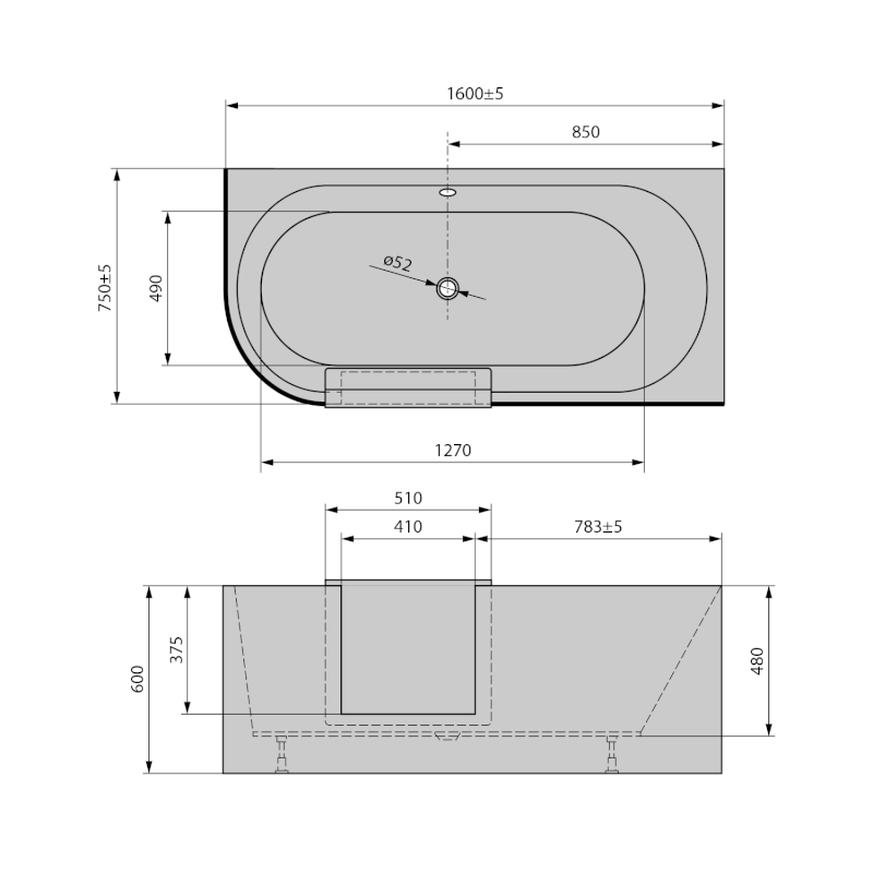 PORTAS R asymetrická vana s dvířky, 160x75x60cm, bílá 75591