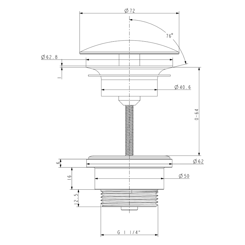 Umyvadlová výpust 5/4“, neuzavíratelná, velká zátka, 5-55mm, bronz UD52592