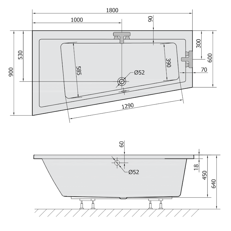 ANDRA L SLIM asymetrická vana 180x90x45cm, bílá 72872S