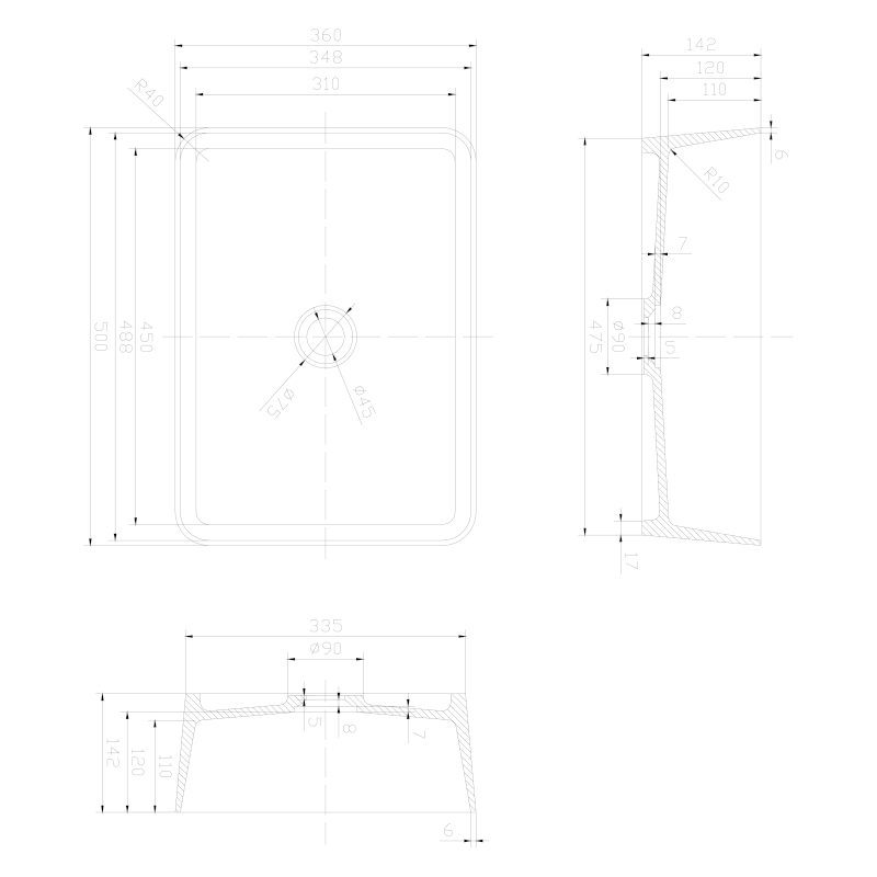 THIN umyvadlo na desku, Rockstone, 50x37 cm, bílá mat WN321