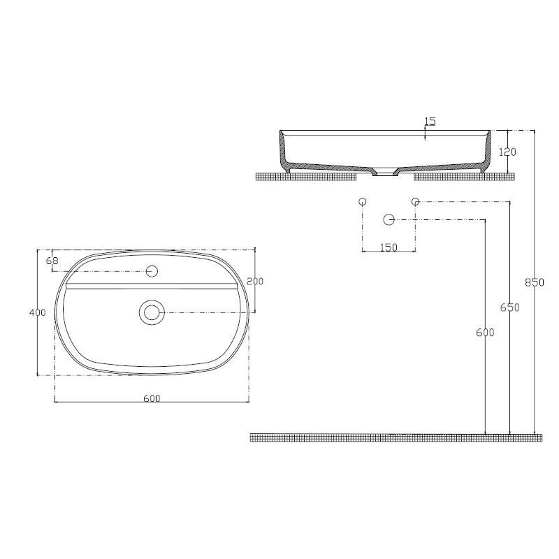 INFINITY OVAL keramické umyvadlo na desku, 60x40cm, bílá mat 10NF65060-2L