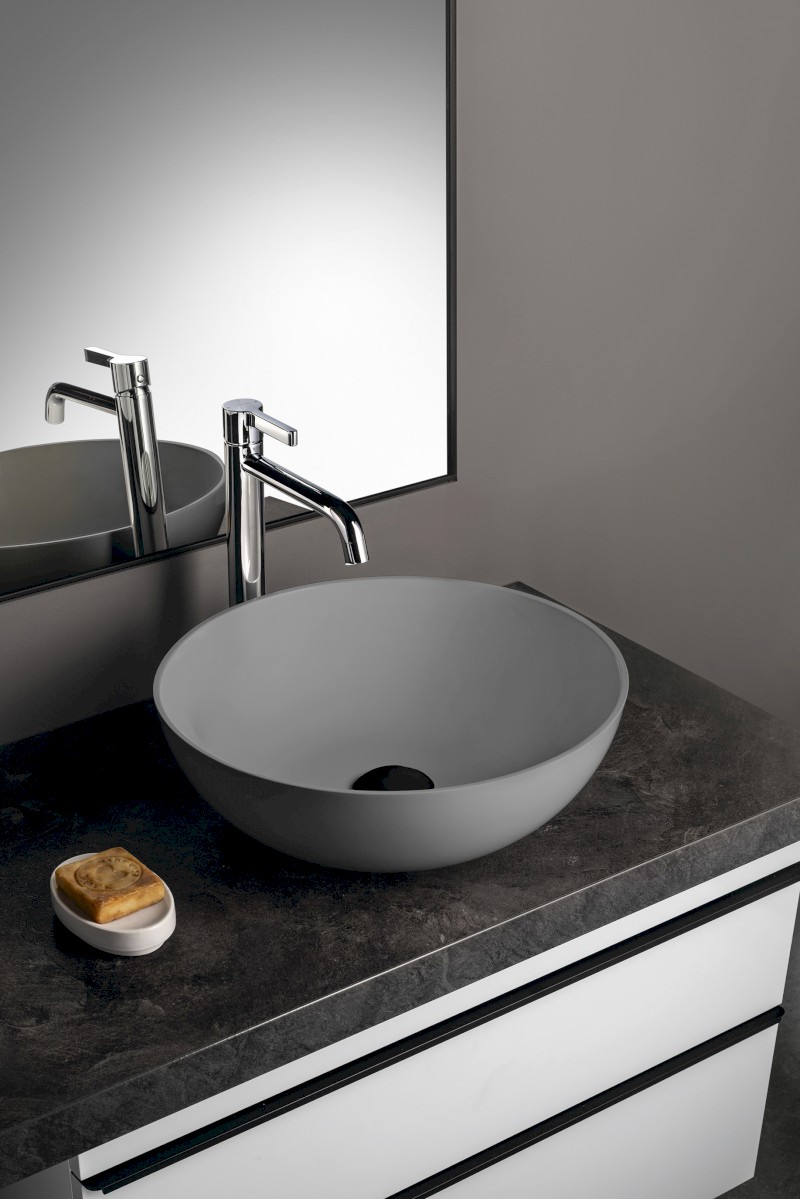 BANERA ROUND umyvadlo na desku, litý mramor, průměr 39cm, šedá mat 14337.31