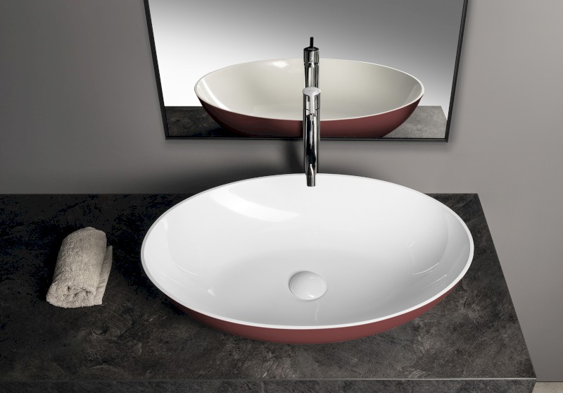 BANERA OVAL umyvadlo na desku, litý mramor, 60x40cm, bílá/hnědá mat 14397.72