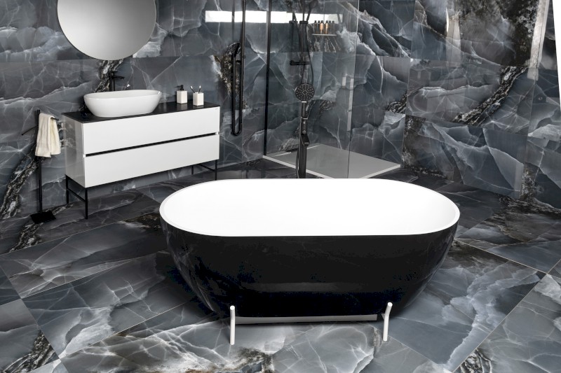 REDUTA volně stojící vana litý mramor 150x75x46cm, černá/bílá 72974