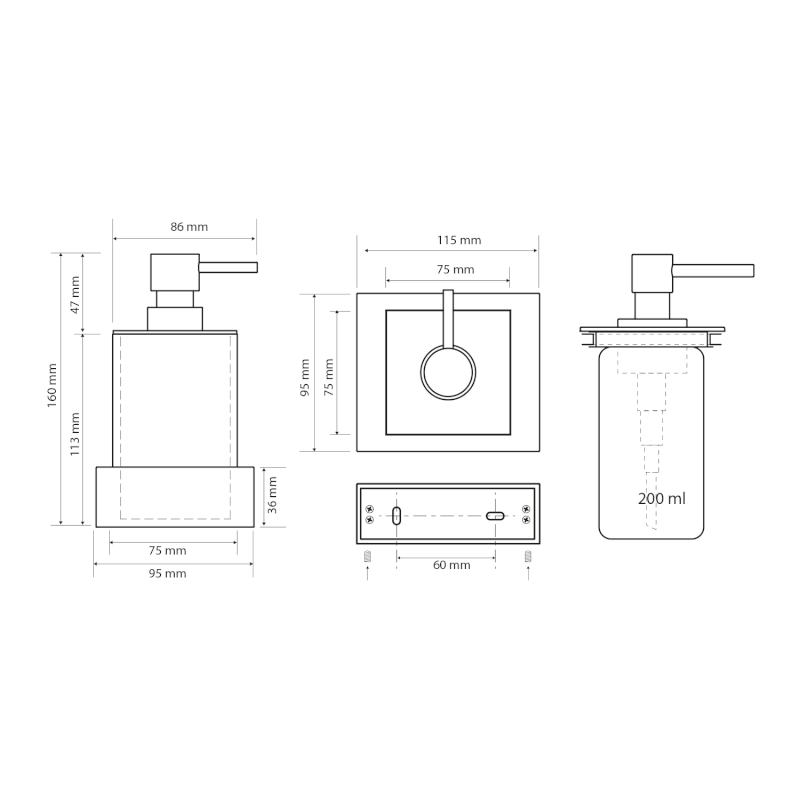 X-STEEL dávkovač mýdla na postavení 200ml, bílá mat XS104W