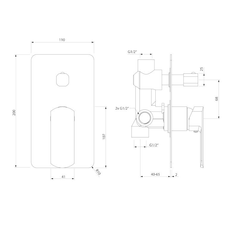 MIXONA podomítková sprchová baterie, 2 výstupy, chrom MG042