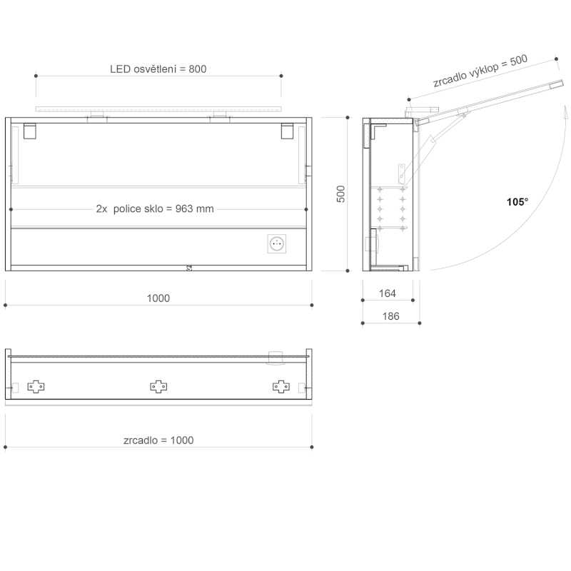 CLOE galerka s LED osvětlením 100x50x18cm, bílá CE100-0030