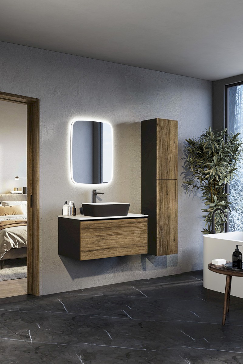 LOREA umyvadlová skříňka 80x44x51,2cm, 1x zásuvka, dub collingwood/černá mat LE080-1935