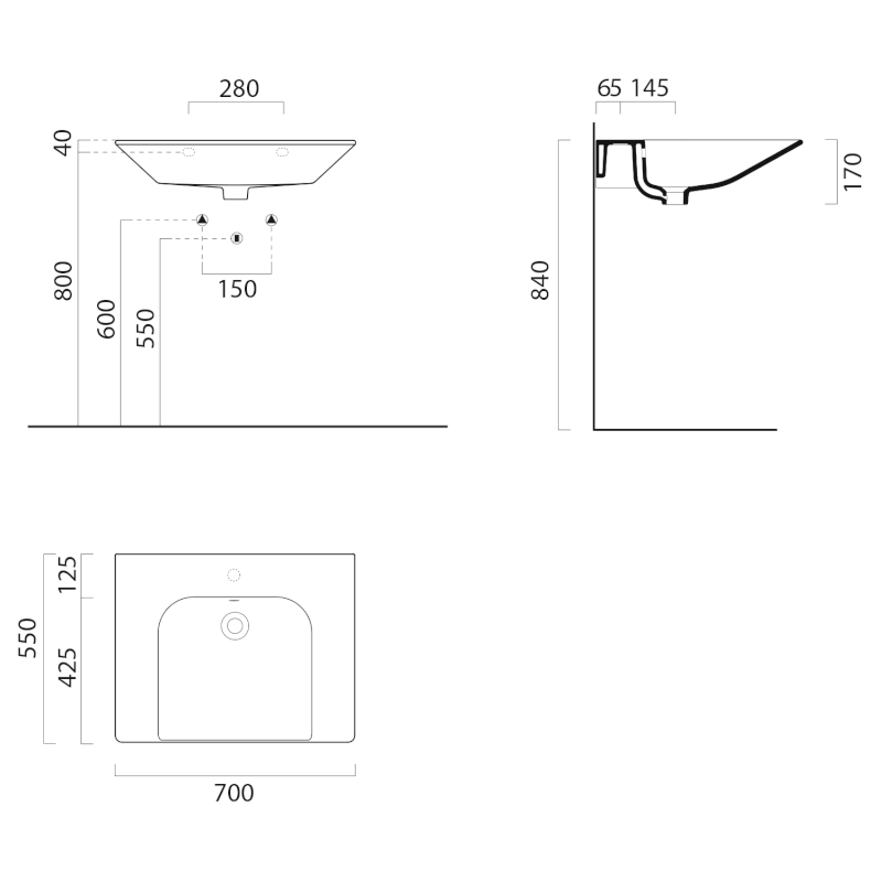 COMMUNITY keramické umyvadlo 70x55cm, bez otvoru, černá mat 7633026