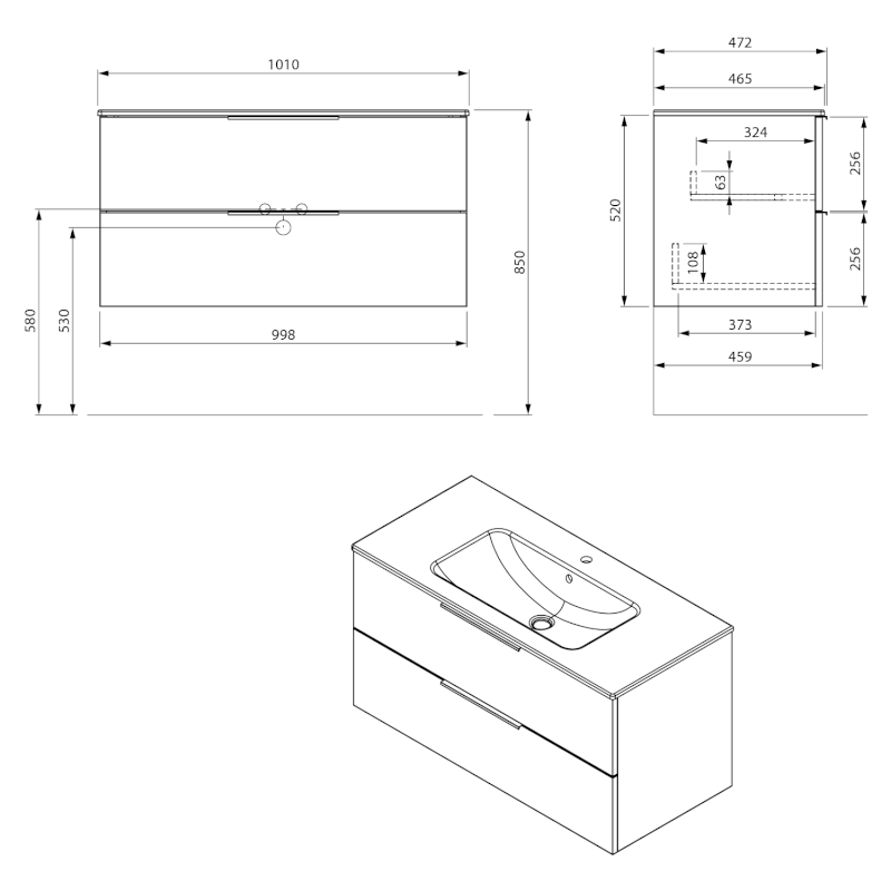 CIRASA STRIP umyvadlová skříňka 99,8x52x46cm, agila CR100-4343S