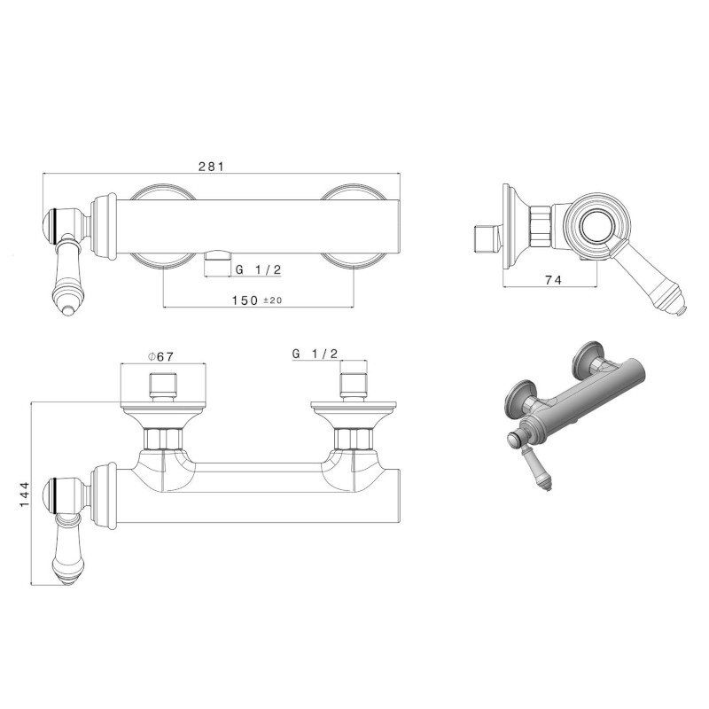 VIENNA nástěnná sprchová baterie, chrom VO011