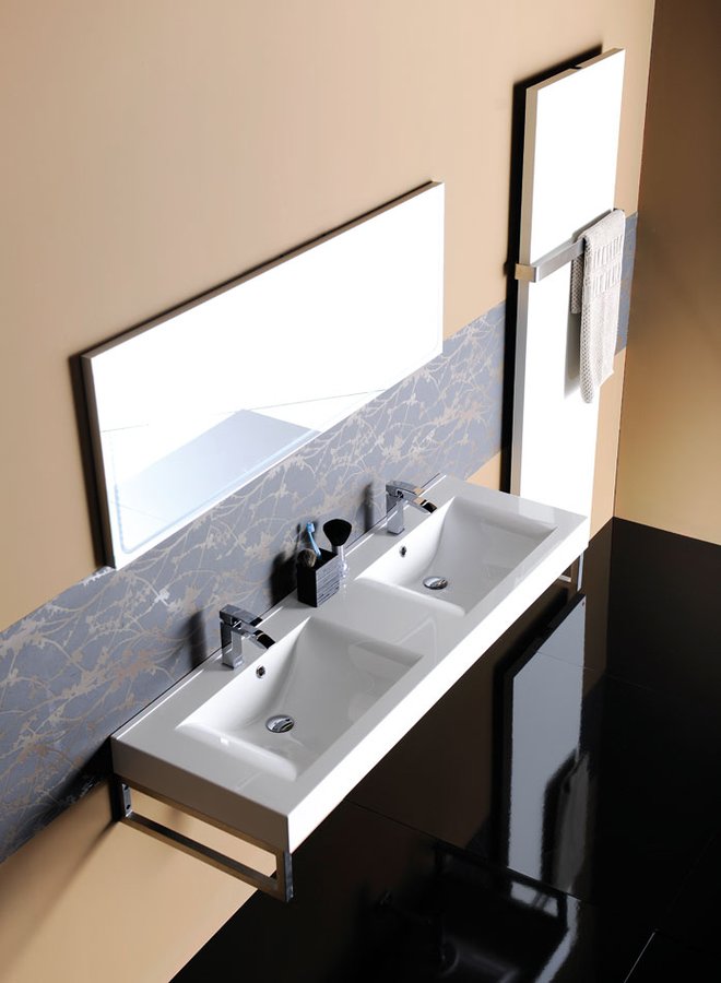 FLAVIA dvojumyvadlo, litý mramor, 160x50cm, bílá 68164