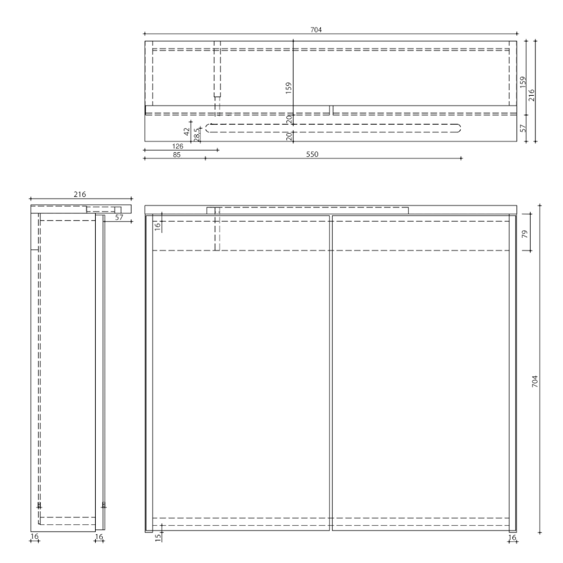 KAWA STRIP galerka s LED osvětlením 70x70x22cm, bílá WGL70S