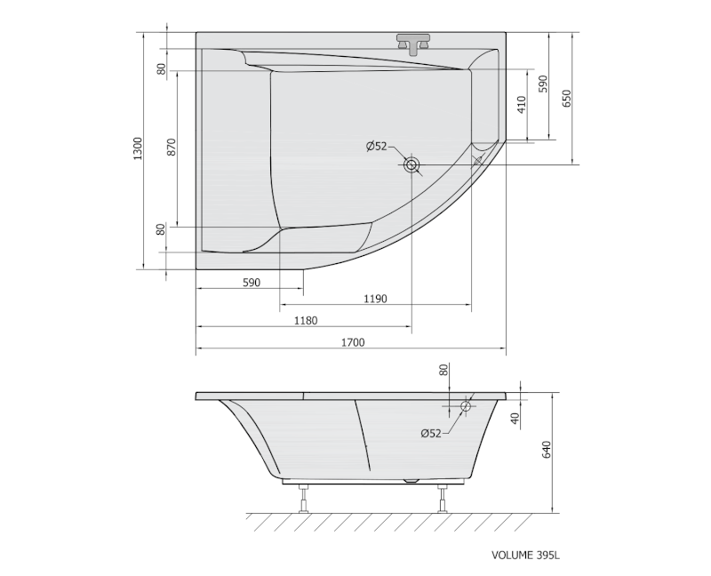 TANDEM L asymetrická vana 170x130x50cm, bílá 96611