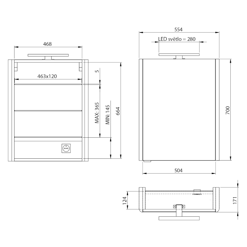 LUCIE galerka s LED osvětlením, 55x70x17cm, bílá LU055-0030