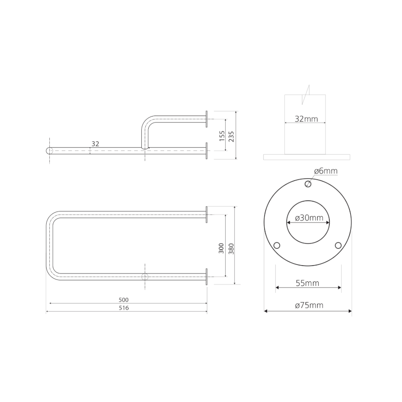 HANDICAP opěrné madlo PRAVÉ 500mm, bílá XH534W