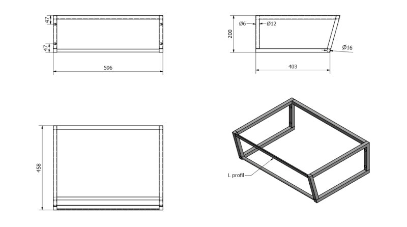 SKA konzole pod umyvadlo 600x200x460mm, černá mat SKA201
