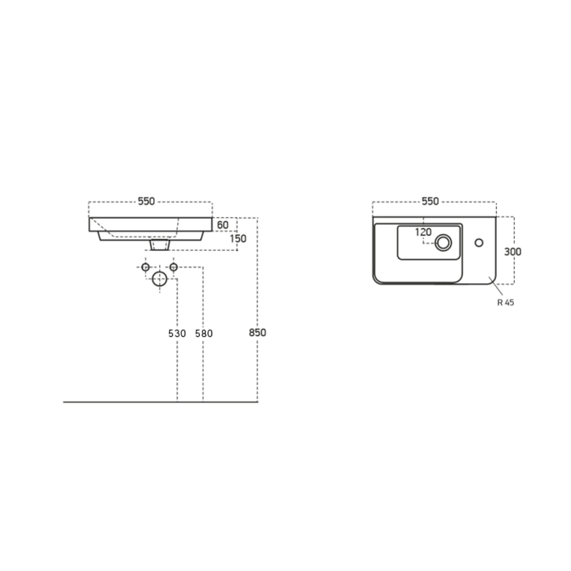 LUXA keramické umývátko 55x30cm, bílá 11054