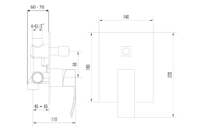 GINKO podomítková sprchová baterie, 2 výstupy, černá mat 1101-42B