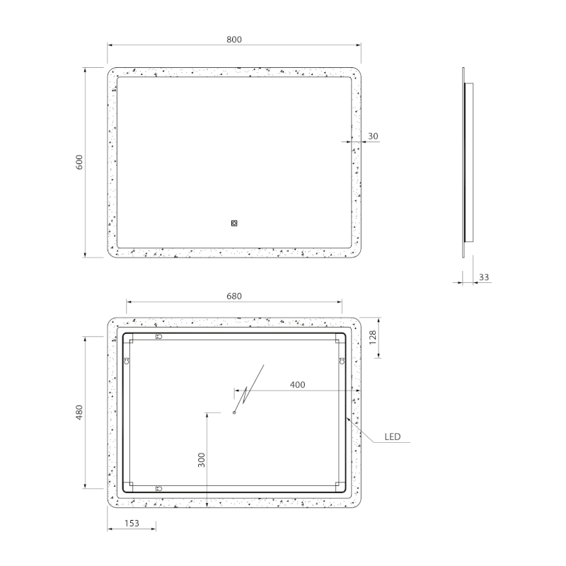 FAGO zrcadlo s LED osvětlením 80x60cm, dotykový senzor, stmívatelné FA080