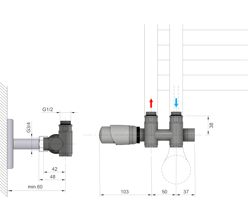 WICHER COMBI připojovací sada termostatická pro středové připojení 50mm, chrom 600.331.1