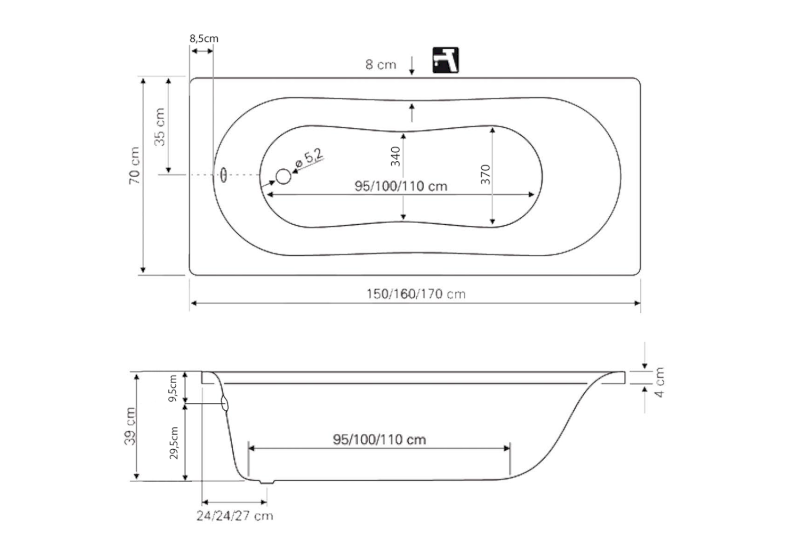 JIZERA vana 160x70x39cm, bílá G1670