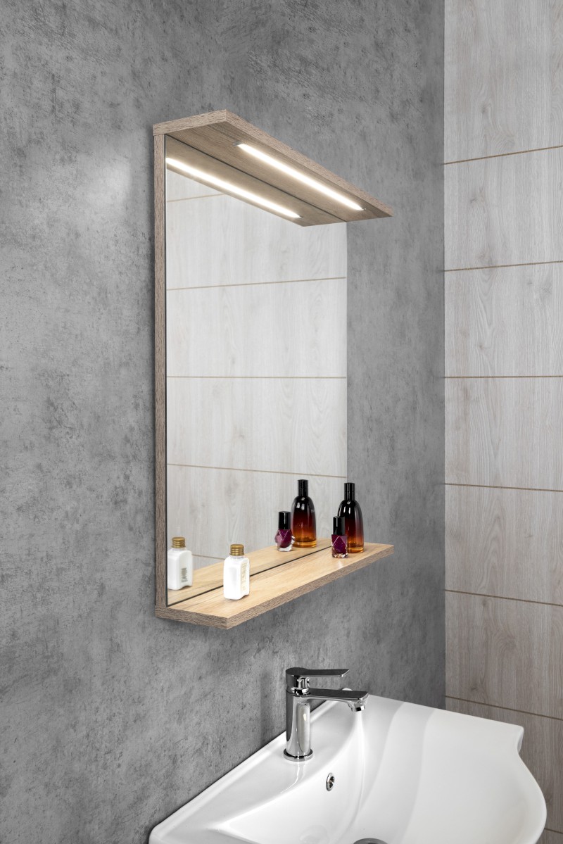 KORIN STRIP zrcadlo s LED osvětlením 60x70x12cm, dub platin KO990S