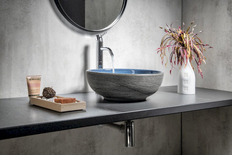 PRIORI keramické umyvadlo na desku, Ø 41 cm, modrá/šedá PI020