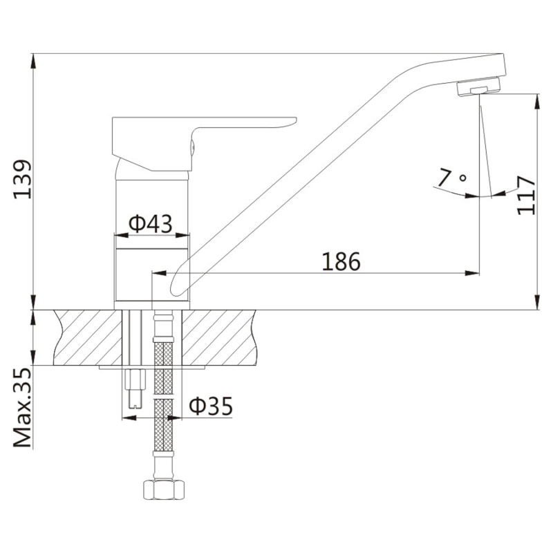 BARON stojánková dřezová baterie, 186mm, otočné ramínko, chrom 612.050.1