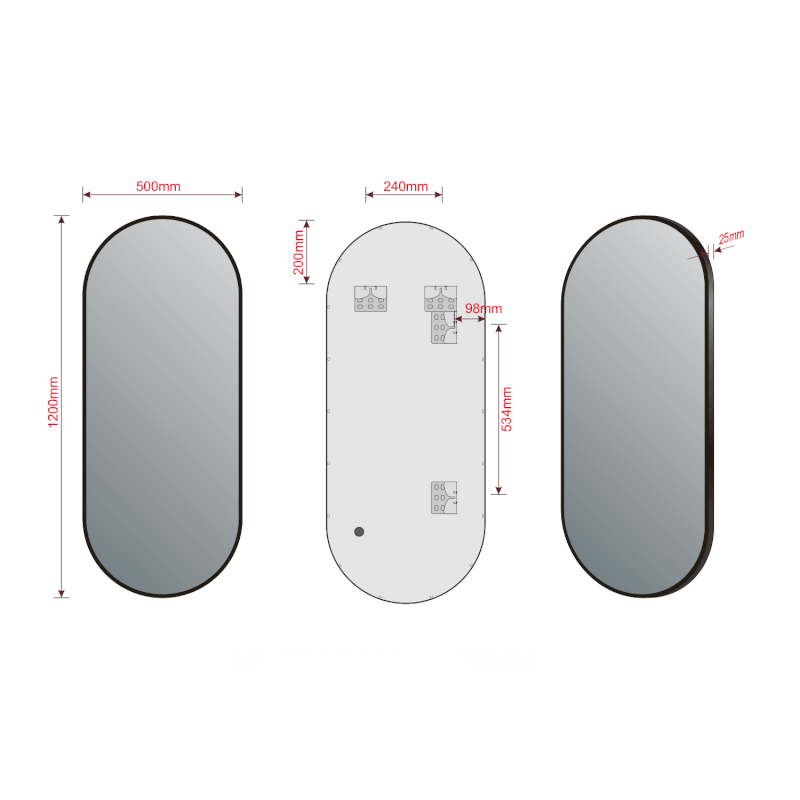 AROWANA oválné zrcadlo v rámu 120x50cm, černá mat AWB1250