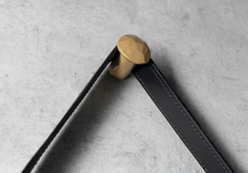 ORBITER kulaté zrcadlo s koženým páskem ø 60cm, zlato mat ORT060G