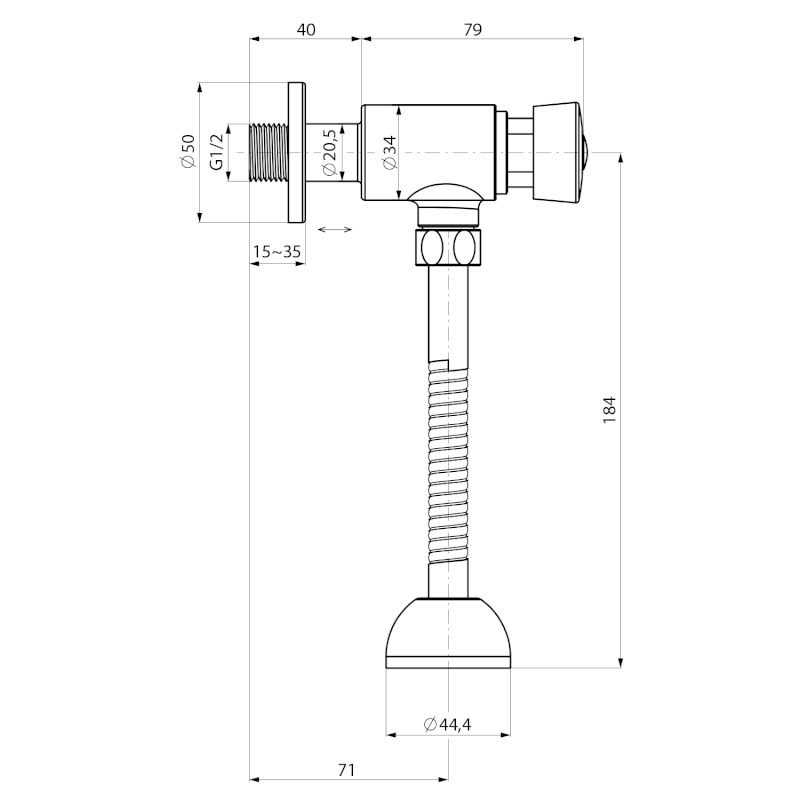 Samouzavírací nástěnný ventil pro urinál, chrom ZY12022
