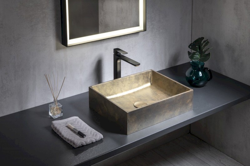 FORMIGO betonové umyvadlo na desku, 47,5x36,5cm, zlato mat FG118