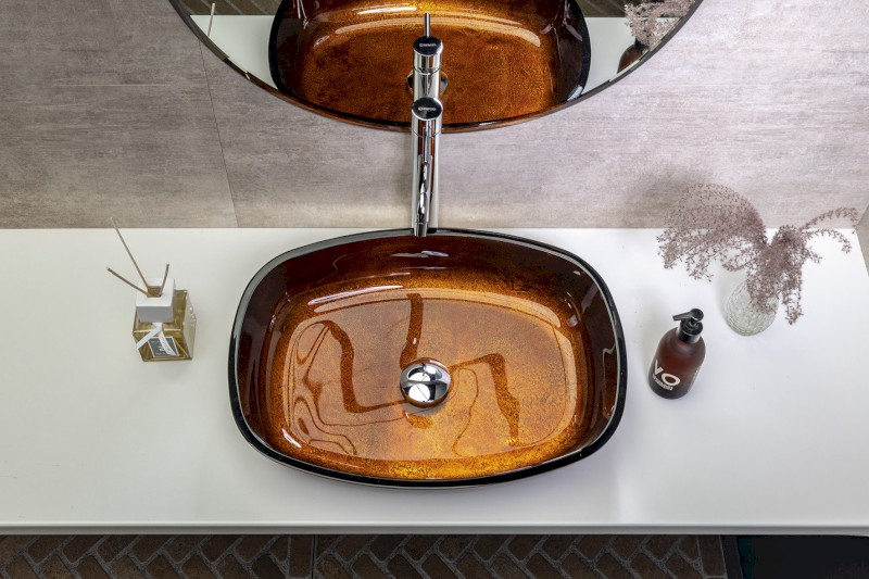KVAORE skleněné umyvadlo na desku, 54x39,5cm, měď TY223