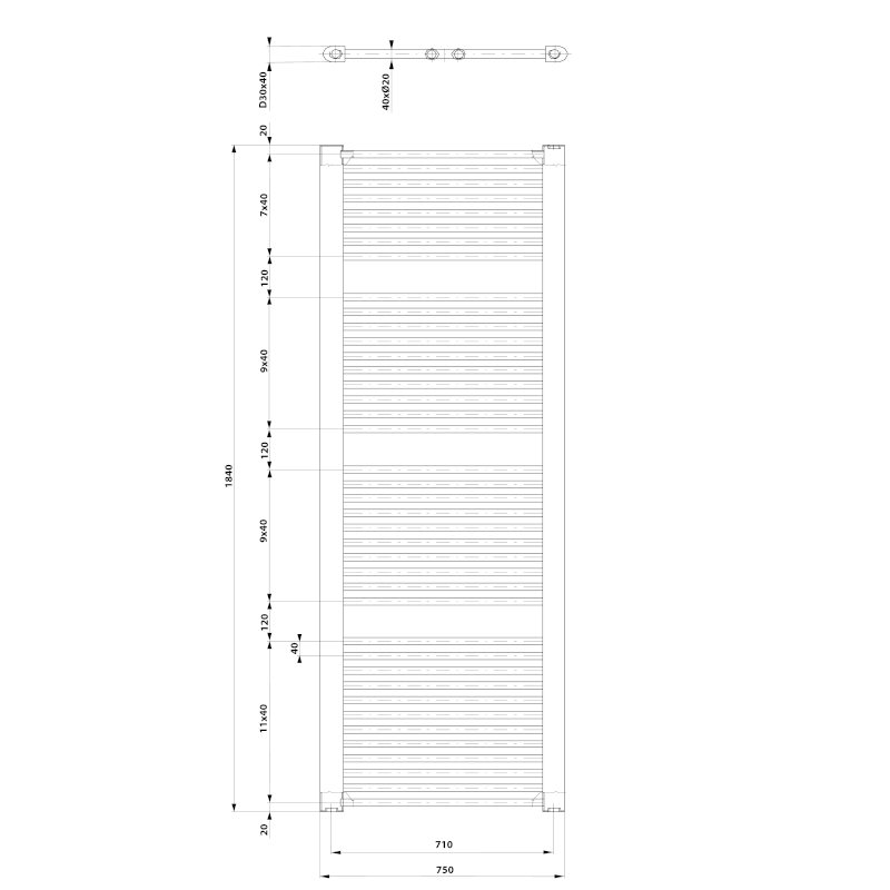 DIRECT otopné těleso s bočním připojením 750x1850 mm, bílá ILR87T